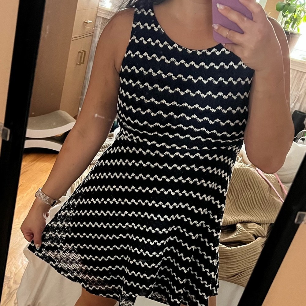 Crochet wavy blue and white striped dress